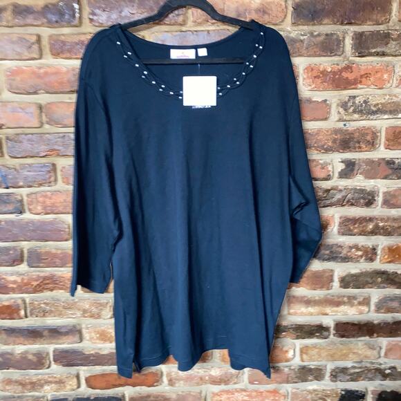 Quacker Factory Tops - NWT Quacker Factory Black Braided Sparkle 3/4 Sleeve T-Shirt Women's Size 3X